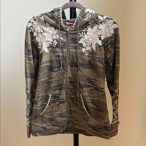 Johnny Was - Camouflage Floral Embroidered Hoodie Size Medium